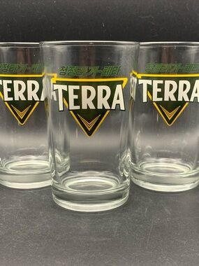 Pre Owned Terra Beer Glass Lot of 3 Korea Korean Brewery Somaek Soju Pub Glass